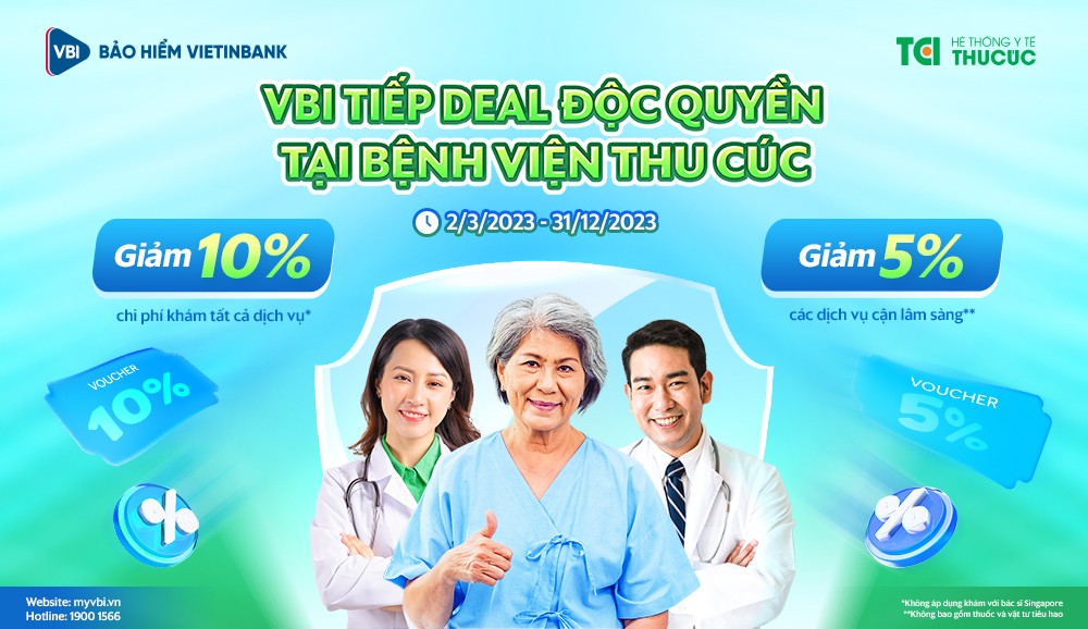 Khách hàng Bảo hiểm VietinBank – VBI được giảm 10% phí khám tại Hệ thống y tế Thu Cúc